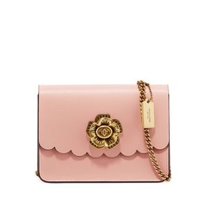 COACH BLACK LEATHER TEA ROSE EMBELLISHED TURNLOCK CARD CASE